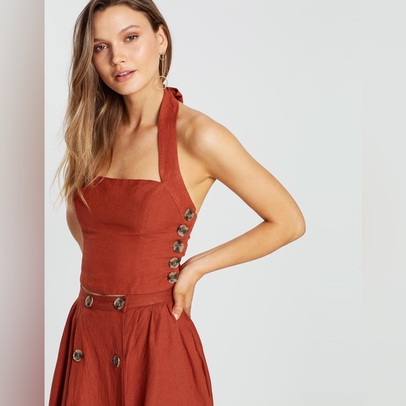 TIGERLILY Lina Linen Rust Orange Halter Neck Crop Top NWT RRP$119 - Picture 7 of 16